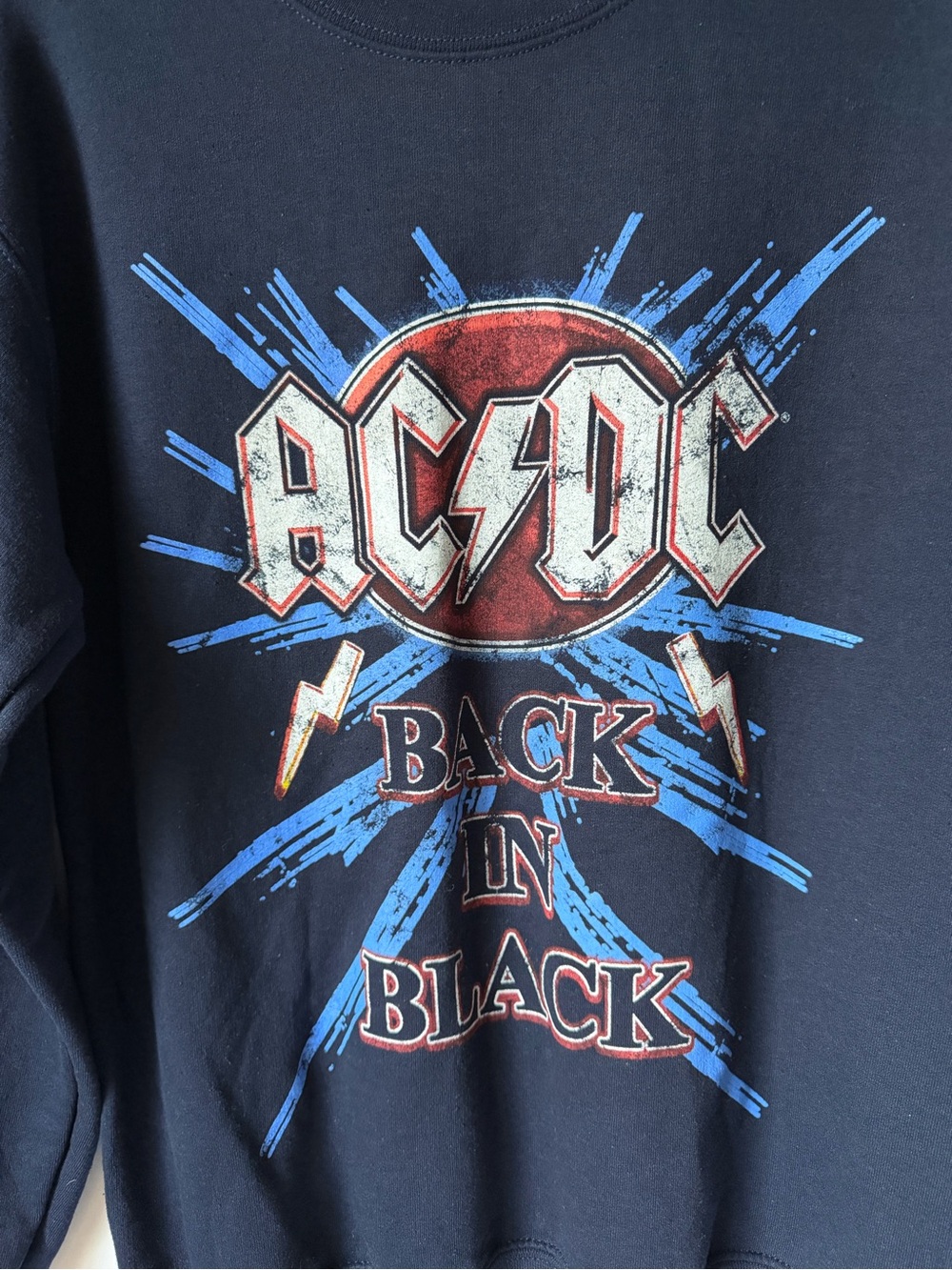 AC/DC Back in Black Graphic Crewneck Sweatshirt Navy Fleece NWT Small Unisex - Picture 5 of 13